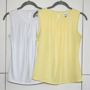 Calvin Klein Sleeveless Top 2 Yellow White Size 4P Work Professional Internship